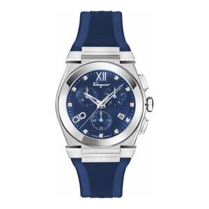 Ferragamo Vega Chrono Silicone Watch Silver Mens